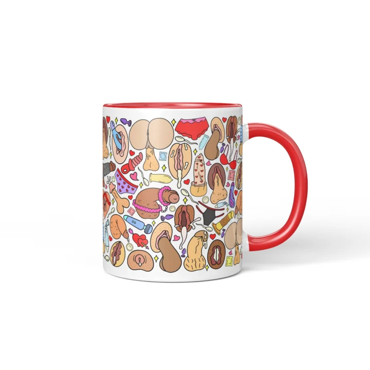 Naughty Icon Pattern Mug - Adults Only Gag Gift - Red mug mockup