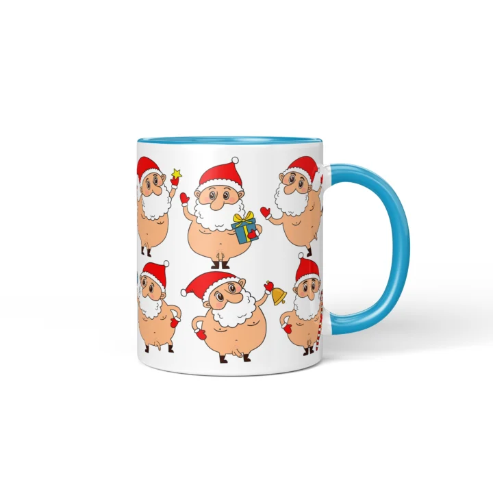 Nude Santa Penis Mug - Naughty Christmas Gift - Blue mug mockup