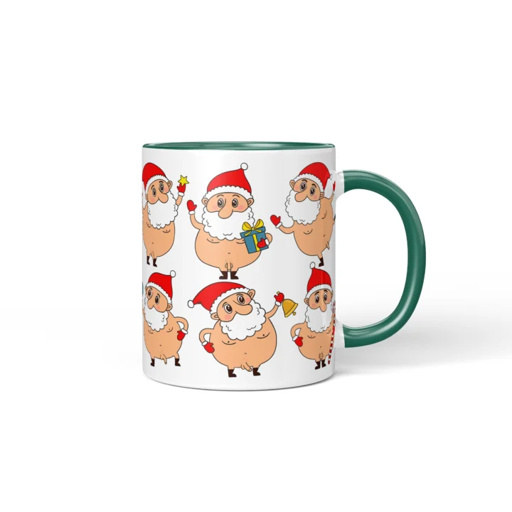 Nude Santa Penis Mug - Naughty Christmas Gift - Dark Green mug mockup