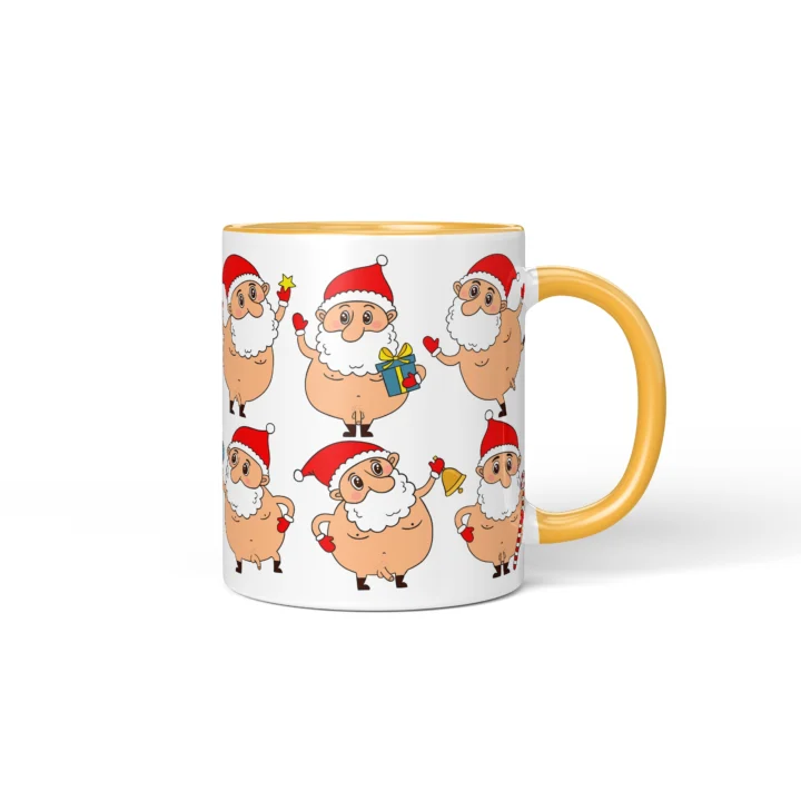 Nude Santa Penis Mug - Naughty Christmas Gift - Golden Yellow mug mockup