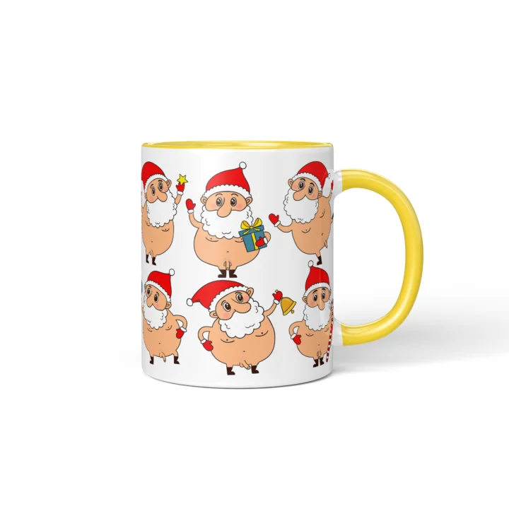 Nude Santa Penis Mug - Naughty Christmas Gift - Yellow mug mockup