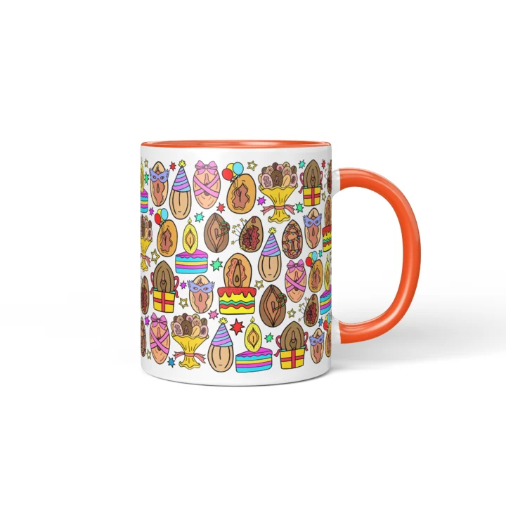 Party Vagina Mug - Funny Birthday Adult Gift - Orange mug mockup