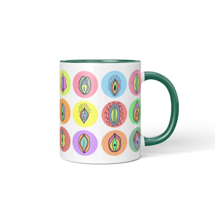 Pastel Vagina Mug - Cute Vulva Art Gift - Dark Green mug mockup