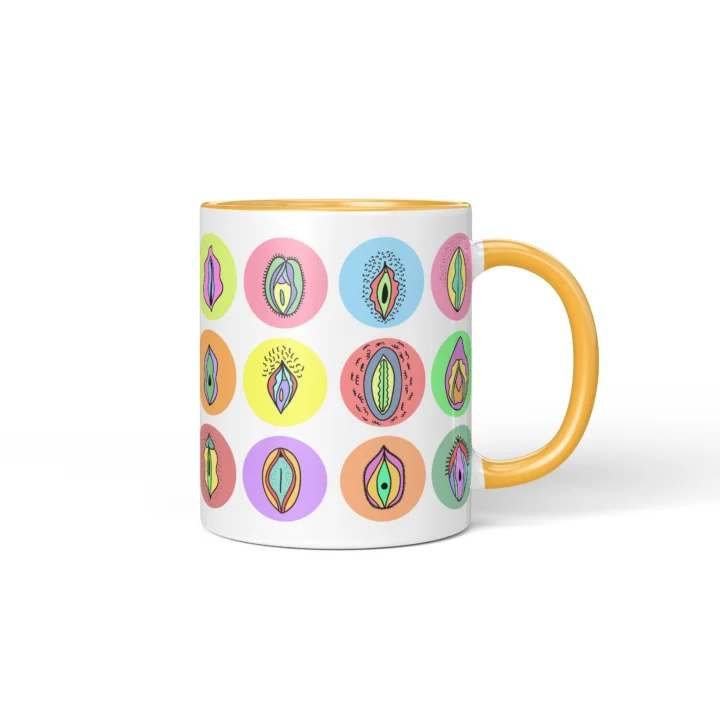 Pastel Vagina Mug - Cute Vulva Art Gift - Golden Yellow mug mockup