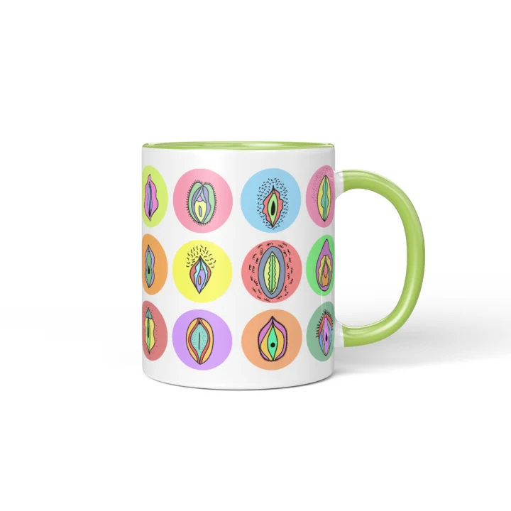 Pastel Vagina Mug - Cute Vulva Art Gift - Green mug mockup