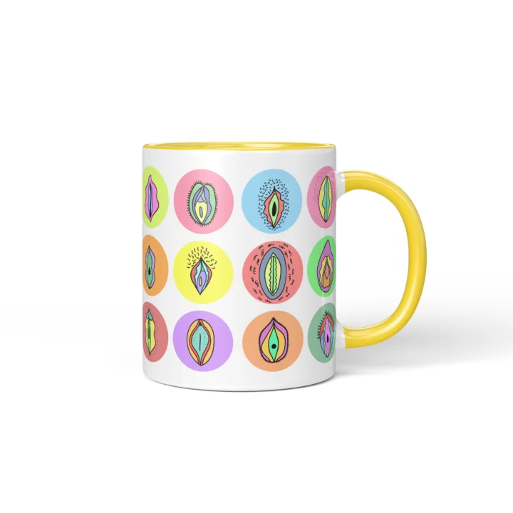 Pastel Vagina Mug - Cute Vulva Art Gift - Yellow mug mockup