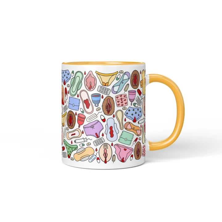 Period Power Vagina Mug - Body Positive Feminist Gift - Golden Yellow mug mockup