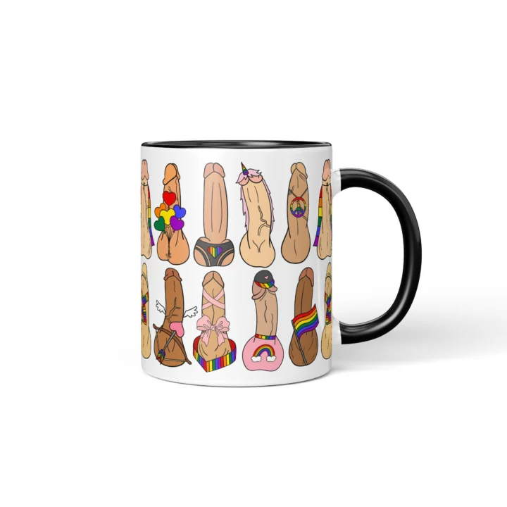 Pride Penis Mug - Rainbow LGBTQ Humor Gift - Black mug mockup