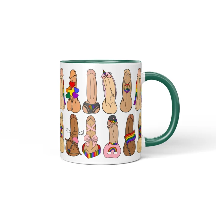 Pride Penis Mug - Rainbow LGBTQ Humor Gift - Dark Green mug mockup