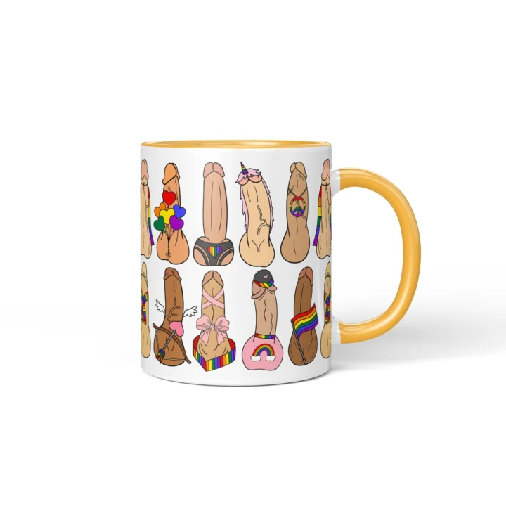 Pride Penis Mug - Rainbow LGBTQ Humor Gift - Golden Yellow mug mockup