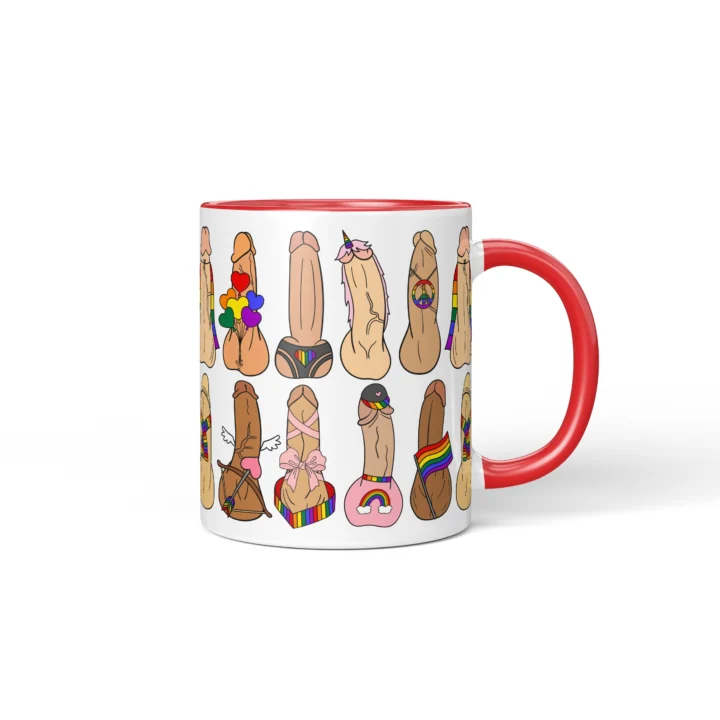 Pride Penis Mug - Rainbow LGBTQ Humor Gift - Red mug mockup