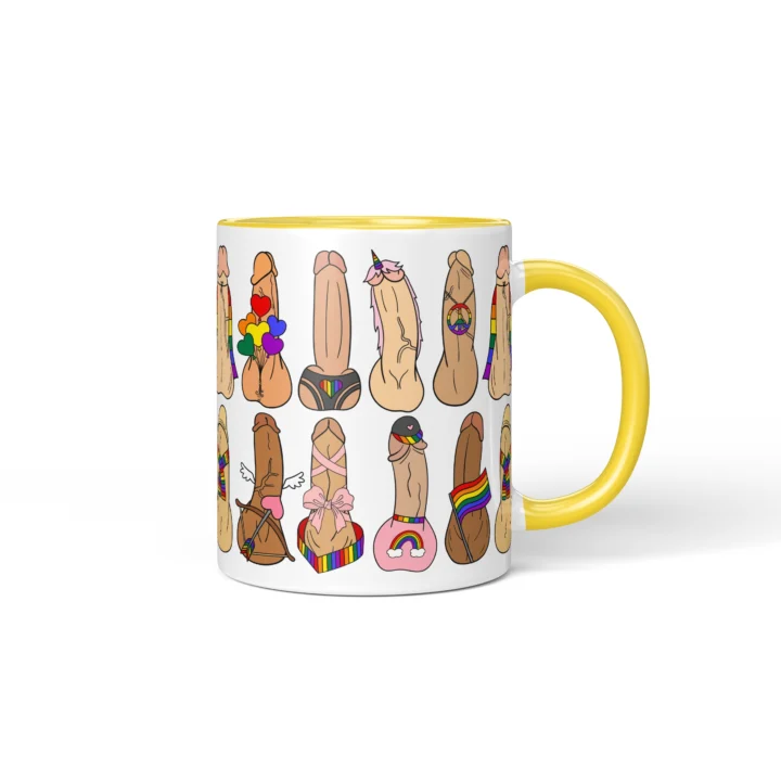 Pride Penis Mug - Rainbow LGBTQ Humor Gift - Yellow mug mockup