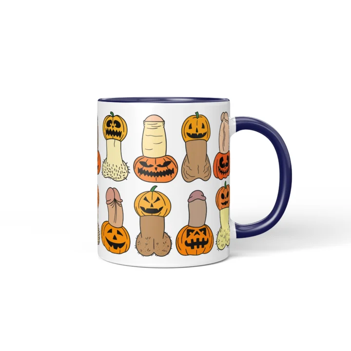 Pumpkin Penis Mug - Spooky Halloween Gift - Dark Blue mug mockup