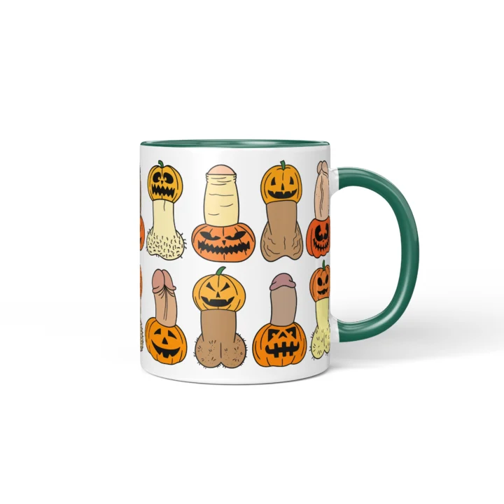 Pumpkin Penis Mug - Spooky Halloween Gift - Dark Green mug mockup