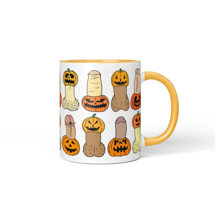 Pumpkin Penis Mug - Spooky Halloween Gift - Golden Yellow mug mockup