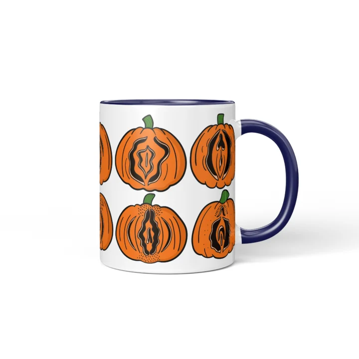 Pumpkin Vagina Mug - Spooky Halloween Gift - Dark Blue mug mockup