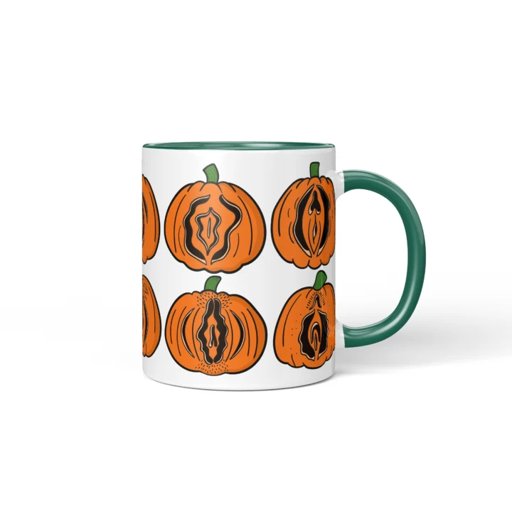 Pumpkin Vagina Mug - Spooky Halloween Gift - Dark Green mug mockup