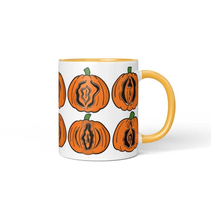 Pumpkin Vagina Mug - Spooky Halloween Gift - Golden Yellow mug mockup