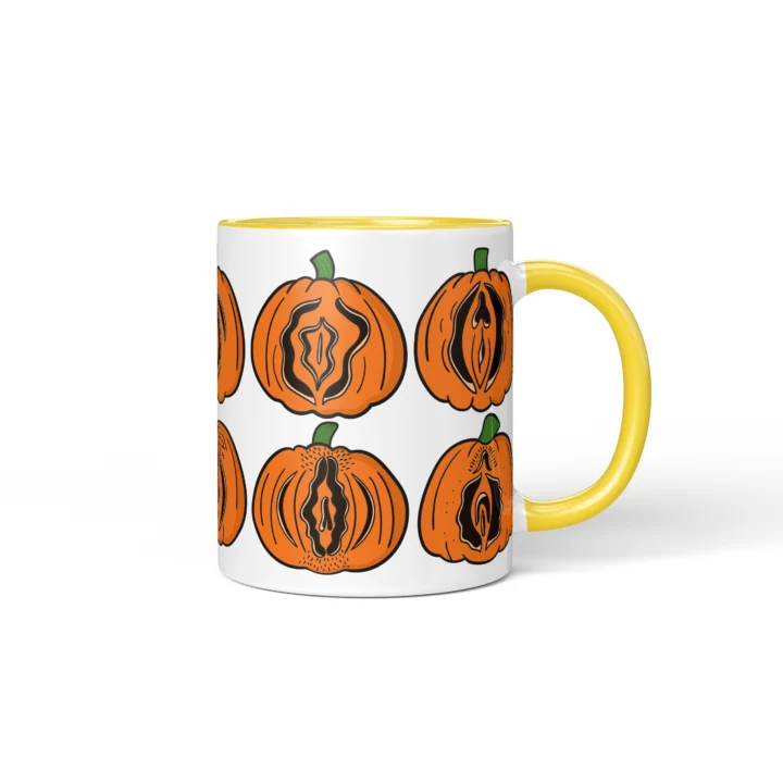 Pumpkin Vagina Mug - Spooky Halloween Gift - Yellow mug mockup