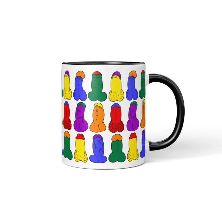 Rainbow Mini Penis Mug - Colorful Pride Gift - Black mug mockup