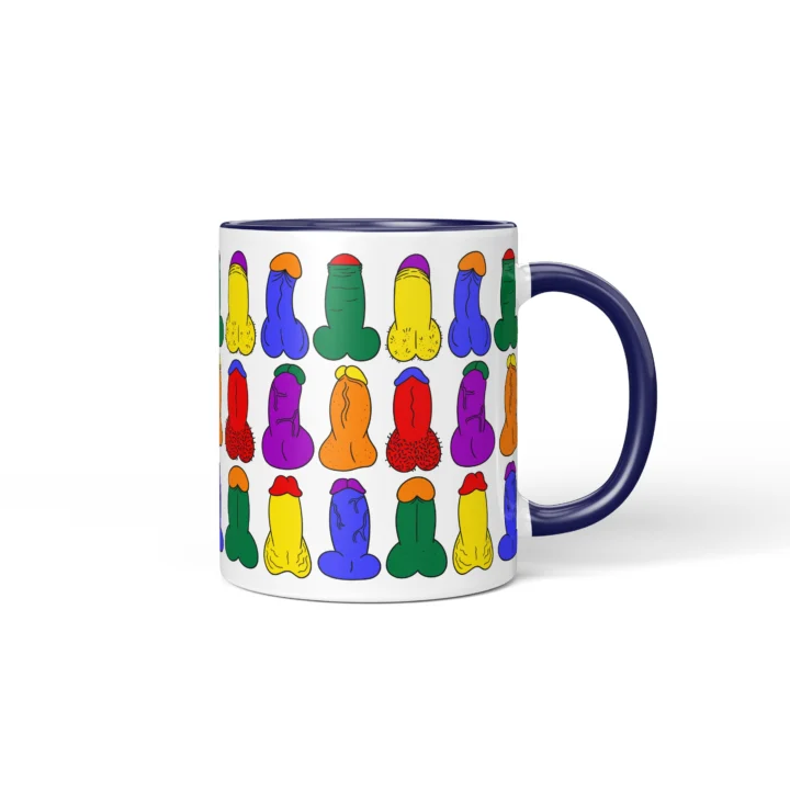 Rainbow Mini Penis Mug - Colorful Pride Gift - Dark Blue mug mockup