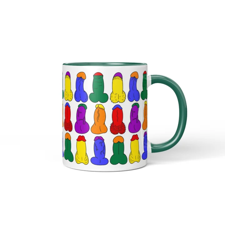 Rainbow Mini Penis Mug - Colorful Pride Gift - Dark Green mug mockup