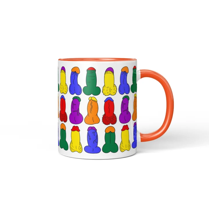 Rainbow Mini Penis Mug - Colorful Pride Gift - Orange mug mockup