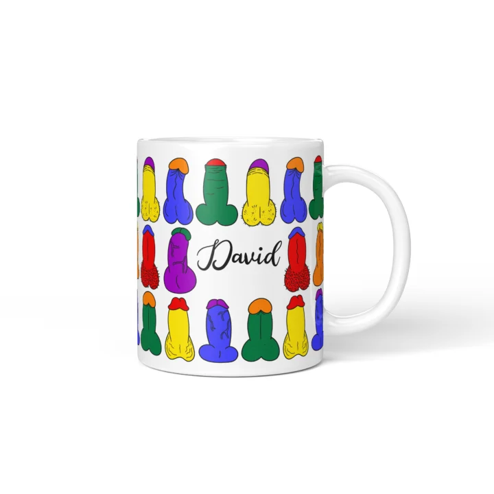 Rainbow Mini Penis Mug - Colorful Pride Gift - Personalized 11 oz White mug mockup