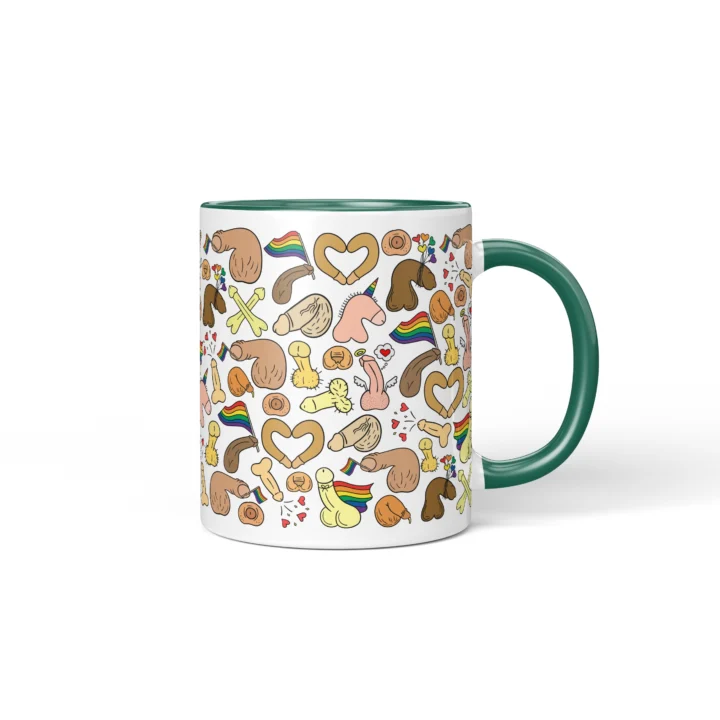 Rainbow Pride Penis Mug - Cheeky LGBTQ Gift - Dark Green mug mockup