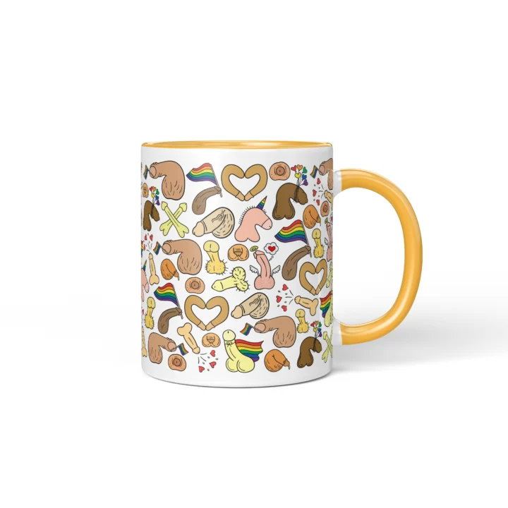 Rainbow Pride Penis Mug - Cheeky LGBTQ Gift - Golden Yellow mug mockup