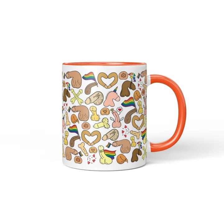 Rainbow Pride Penis Mug - Cheeky LGBTQ Gift - Orange mug mockup