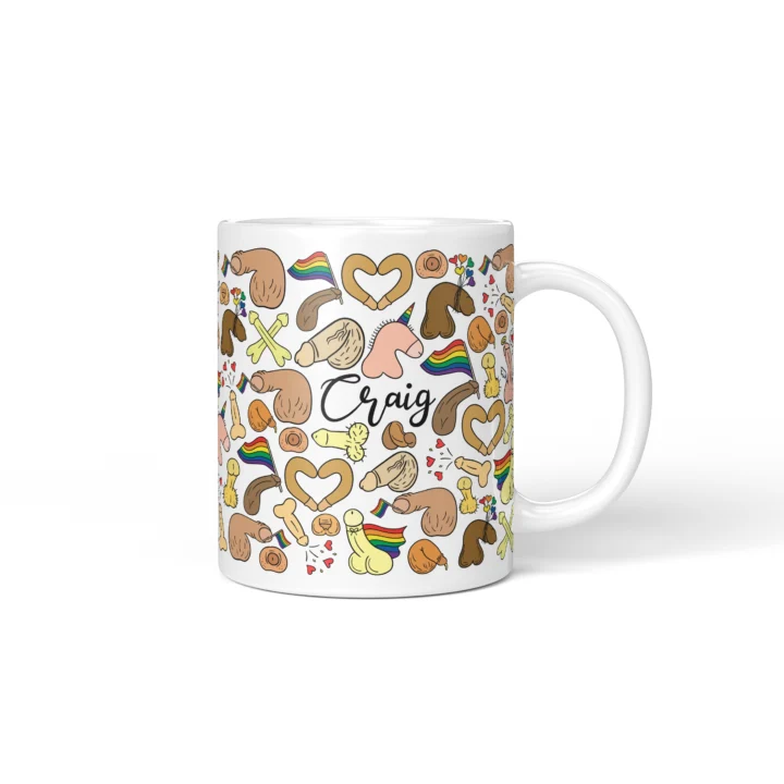 Rainbow Pride Penis Mug - Cheeky LGBTQ Gift - Personalized 11 oz White mug mockup