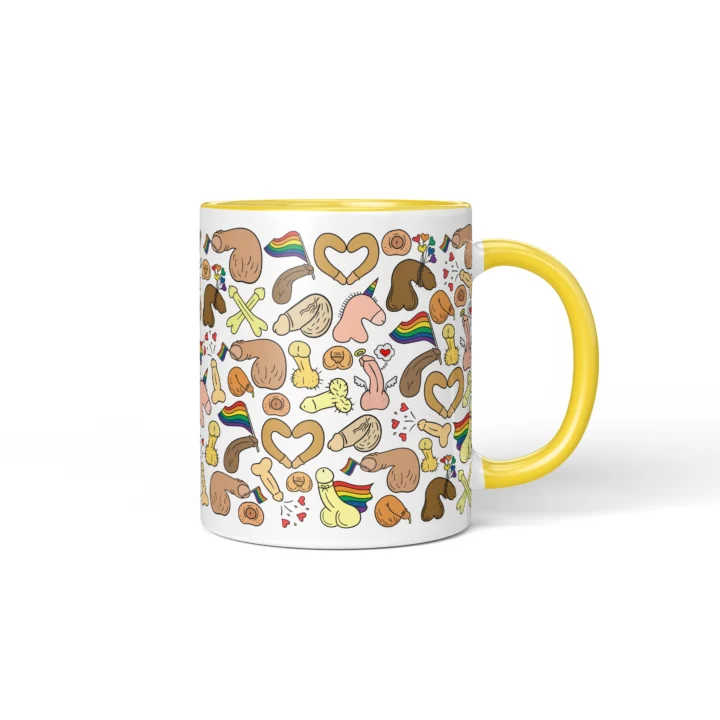 Rainbow Pride Penis Mug - Cheeky LGBTQ Gift - Yellow mug mockup
