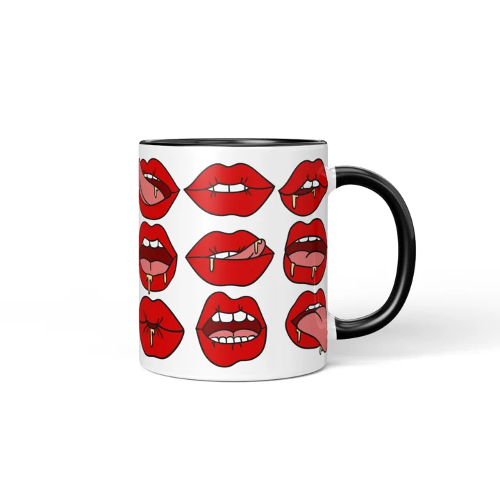 Red Lips Pattern Mug - Flirty Adult Humor Gift - Black mug mockup