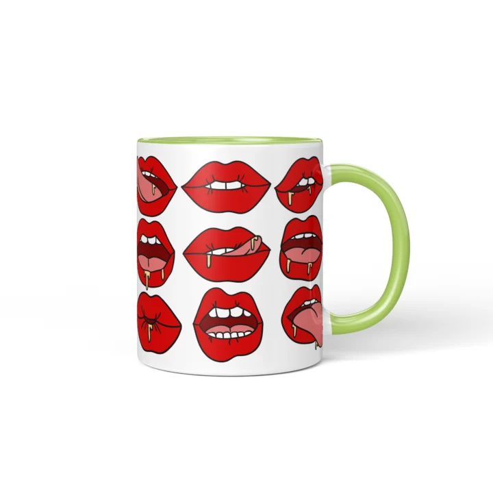 Red Lips Pattern Mug - Flirty Adult Humor Gift - Green mug mockup