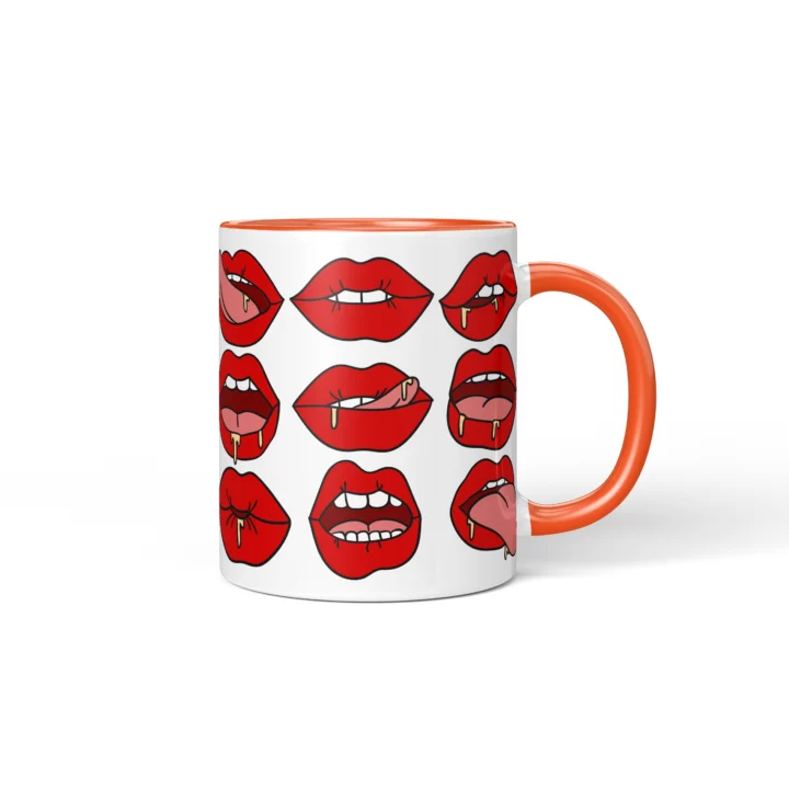 Red Lips Pattern Mug - Flirty Adult Humor Gift - Orange mug mockup