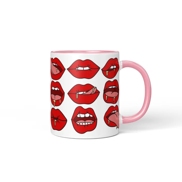 Red Lips Pattern Mug - Flirty Adult Humor Gift - Pink mug mockup