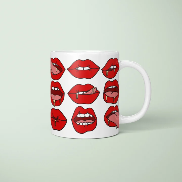 Red Lips Pattern Mug – Flirty Adult Humor Gift - primary mug mockup
