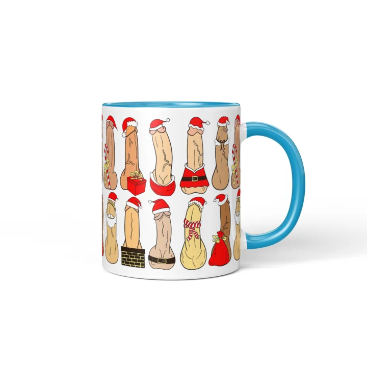 Santa Penis Mug - Naughty Holiday Humor Gift - Blue mug mockup