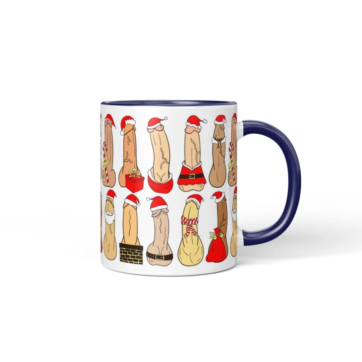 Santa Penis Mug - Naughty Holiday Humor Gift - Dark Blue mug mockup