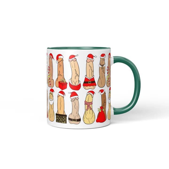 Santa Penis Mug - Naughty Holiday Humor Gift - Dark Green mug mockup
