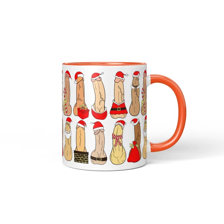 Santa Penis Mug - Naughty Holiday Humor Gift - Orange mug mockup