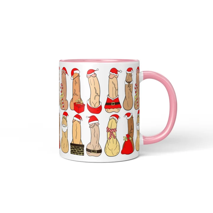 Santa Penis Mug - Naughty Holiday Humor Gift - Pink mug mockup