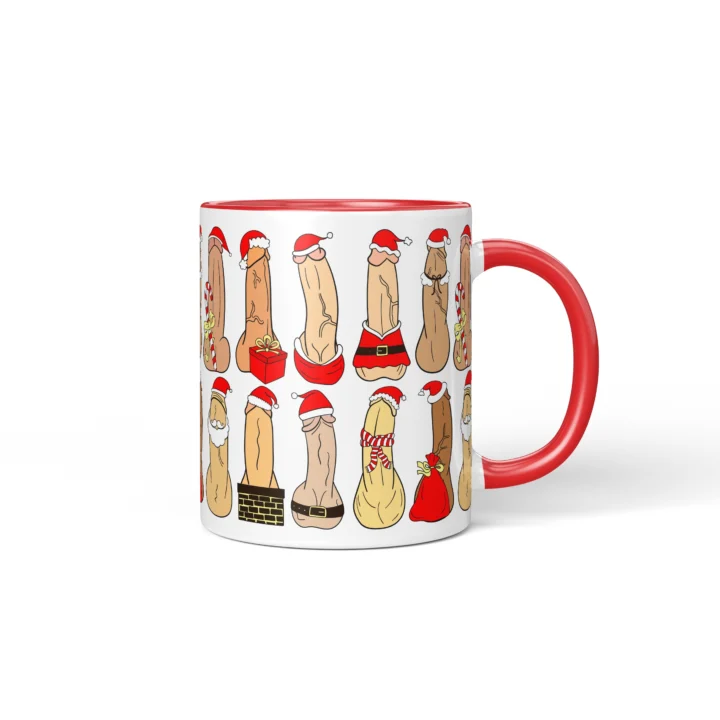 Santa Penis Mug - Naughty Holiday Humor Gift - Red mug mockup