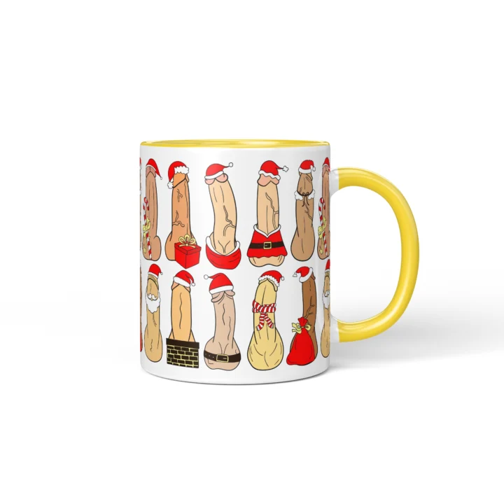 Santa Penis Mug - Naughty Holiday Humor Gift - Yellow mug mockup
