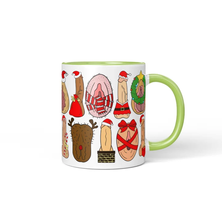 Secret Santa Adult Humor Mug - Naughty Christmas Icons - Green mug mockup