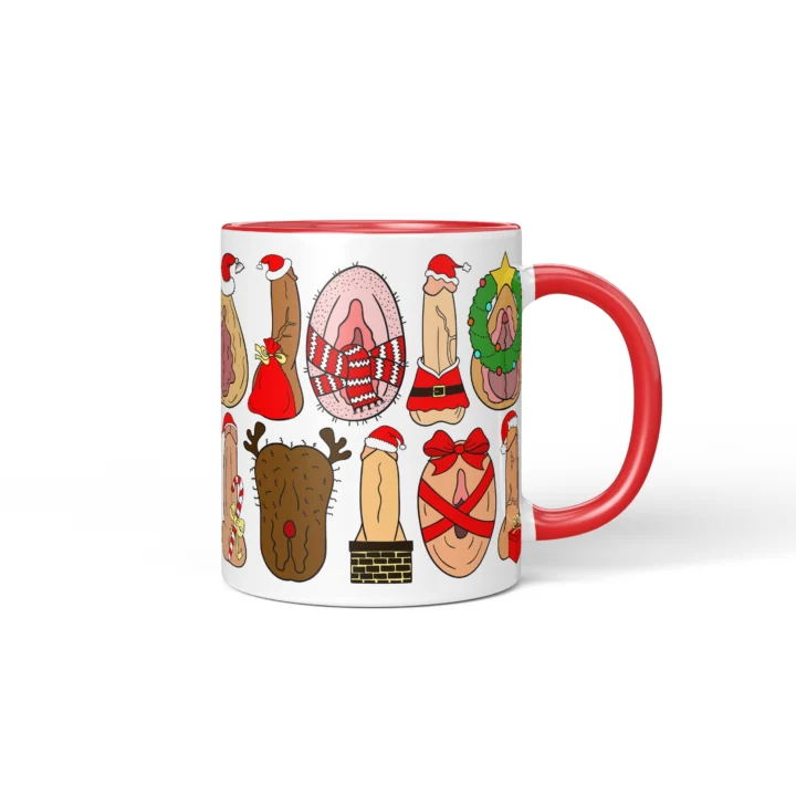 Secret Santa Adult Humor Mug - Naughty Christmas Icons - Red mug mockup