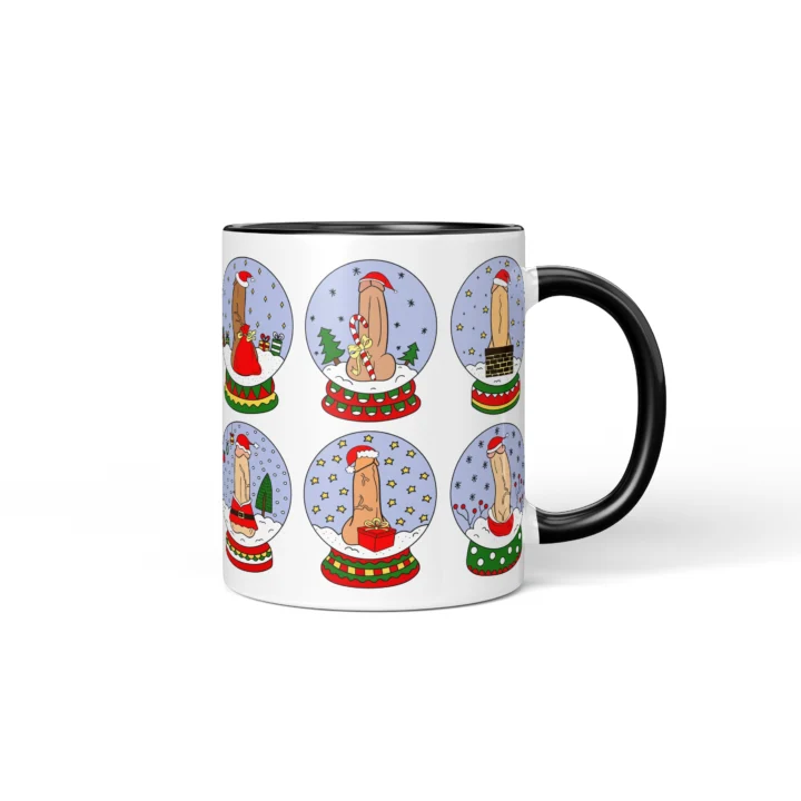 Snow Globe Penis Mug - Naughty Secret Santa Gift - Black mug mockup