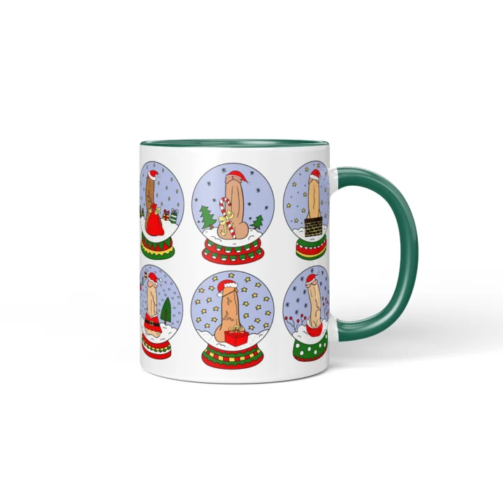 Snow Globe Penis Mug - Naughty Secret Santa Gift - Dark Green mug mockup