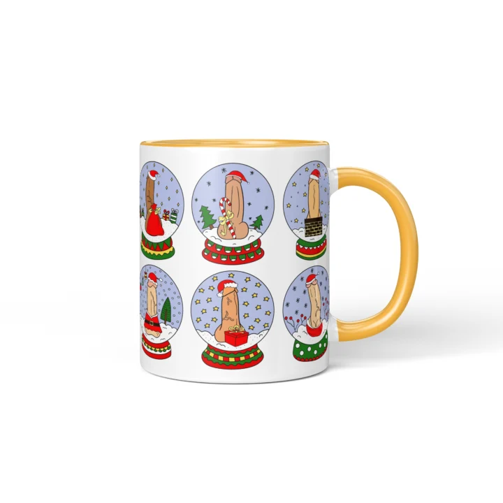 Snow Globe Penis Mug - Naughty Secret Santa Gift - Golden Yellow mug mockup